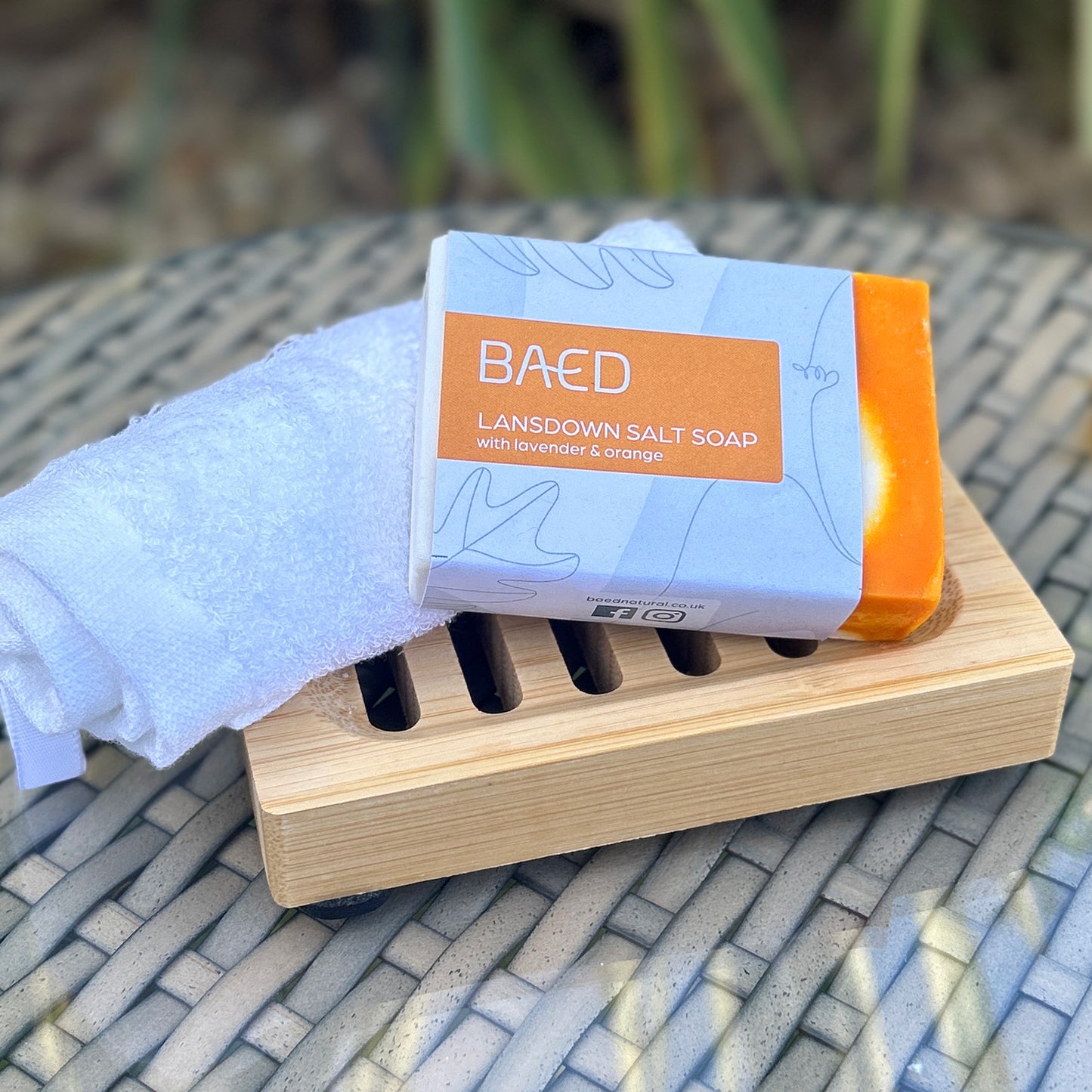 Salt Soap, Face Cloth & Bamboo Soap Dish Gift Set